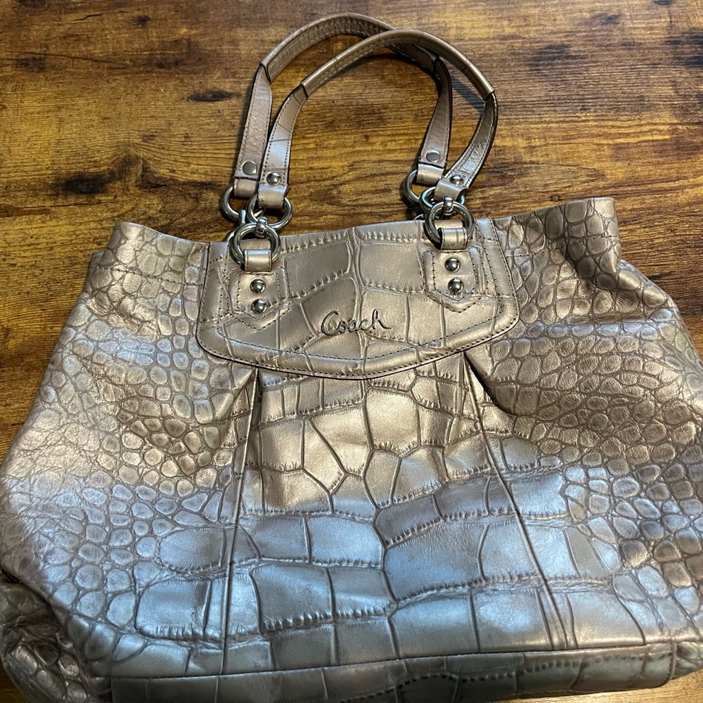 Coach metallic croc pattern handbag